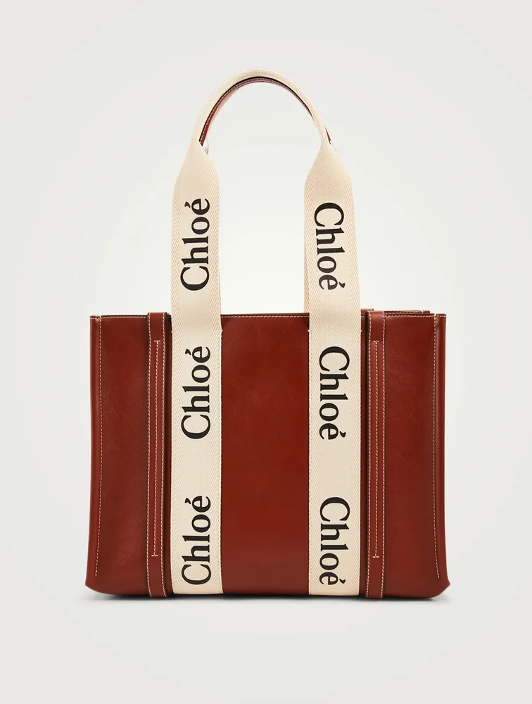 Medium Woody Leather And Canvas Tote Bag