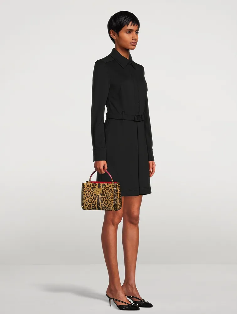 Small Alcove Rockstud Leather Top Handle Bag In Leopard Print