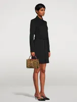 Small Alcove Rockstud Leather Top Handle Bag In Leopard Print