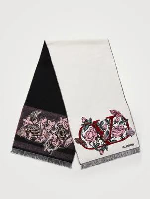 VLOGO Signature Cashmere Scarf With Rose Print