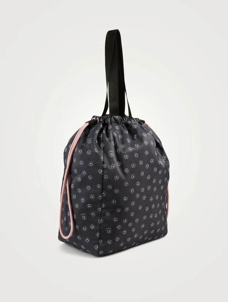 Recycled Tech Drawstring Tote Bag In Smiley Print