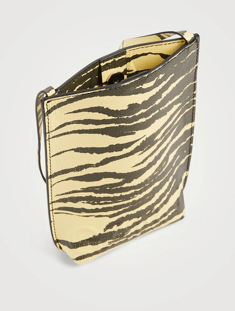 Recycled Leather Crossbody Phone Bag In Zebra Print