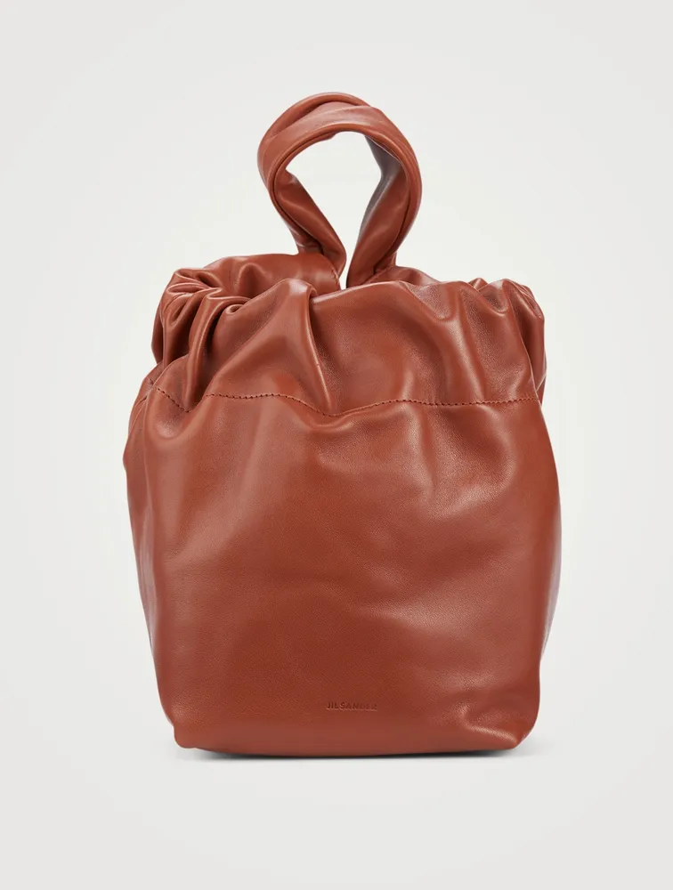 Small Drawstring Leather Clutch Bag