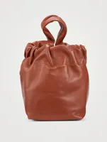 Small Drawstring Leather Clutch Bag