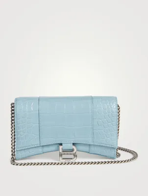 Hourglass Croc-Embossed Leather Chain Wallet Bag
