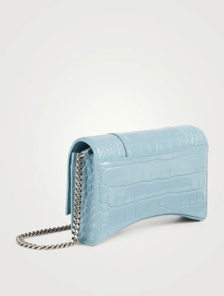 Hourglass Croc-Embossed Leather Chain Wallet Bag