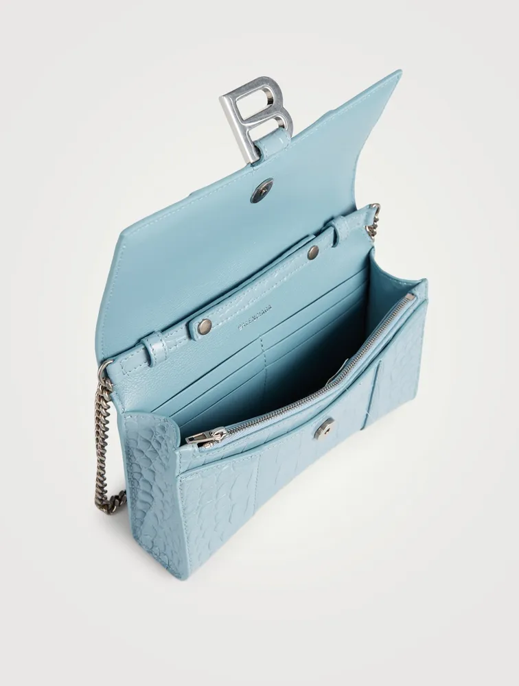 Hourglass Croc-Embossed Leather Chain Wallet Bag