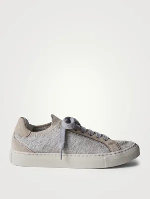Sparkling Wool Knit And Suede Sneakers With Monili Trim