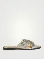 Marle Coarse Glitter Slide Sandals With Crystal Buckle