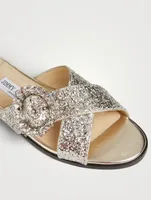 Marle Coarse Glitter Slide Sandals With Crystal Buckle