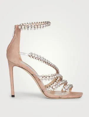 Josefine 100 Suede Heeled Sandals With Crystal Straps