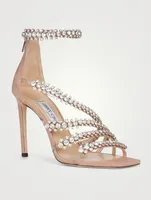 Josefine 100 Suede Heeled Sandals With Crystal Straps