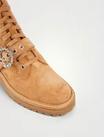 Cora Suede Combat Boots With Crystal Buckle