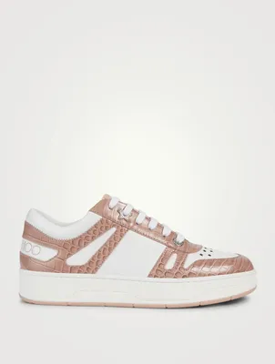 Hawaii/F Croc-Embossed Leather Sneakers