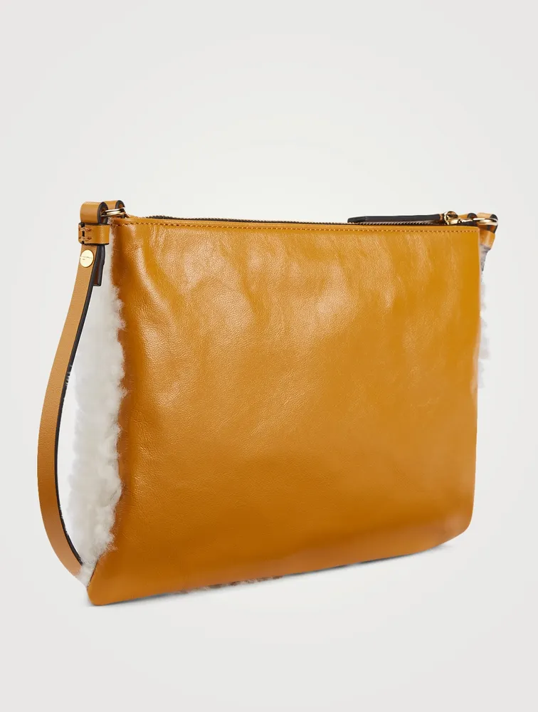 Small Shearling And Leather Crossbody Bag