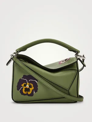Mini Puzzle Leather Bag With Pansy Print