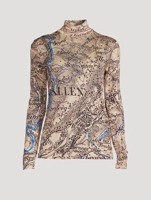 Cashmere And Silk Turtleneck Map Print