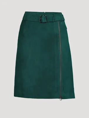 Zippered Suede Skirt With Belt