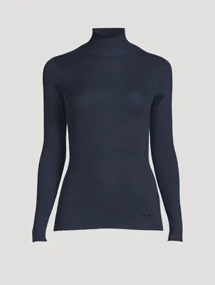 Cashmere And Silk Fine Rib Mockneck Sweater