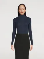 Cashmere And Silk Fine Rib Mockneck Sweater