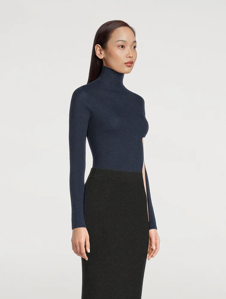 Cashmere And Silk Fine Rib Mockneck Sweater