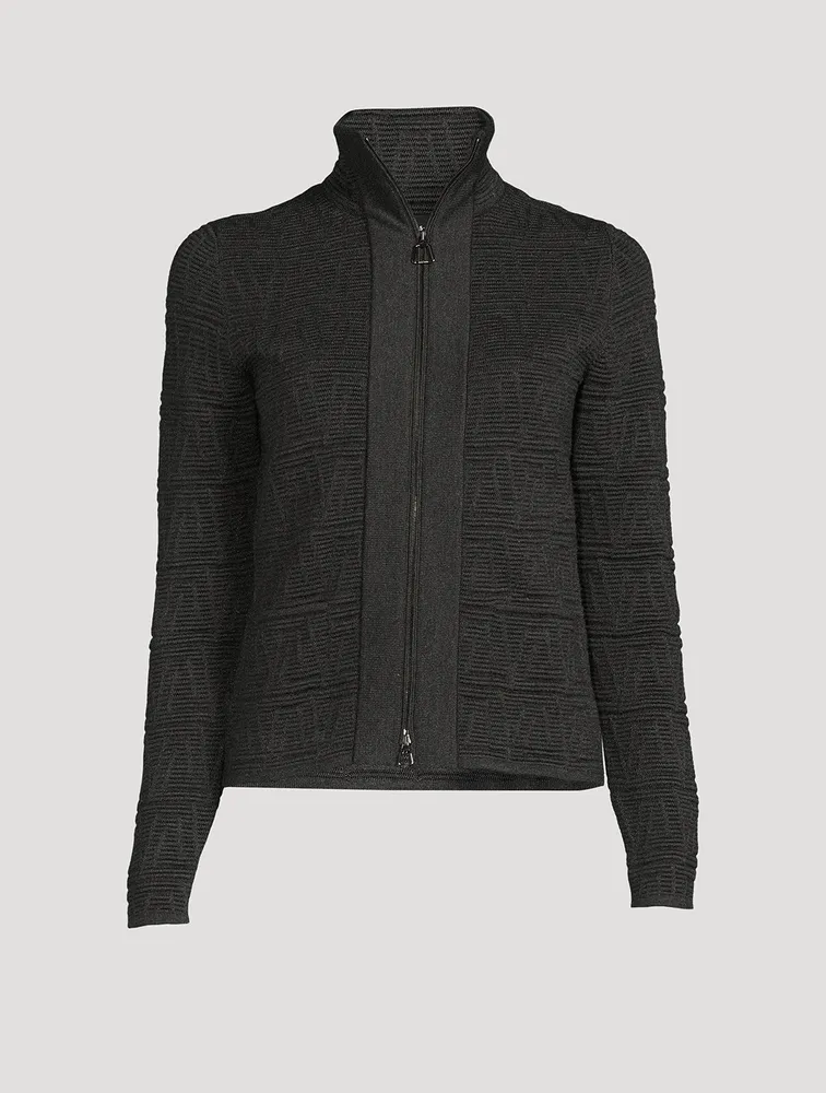 Jacquard Zip-Front Cardigan