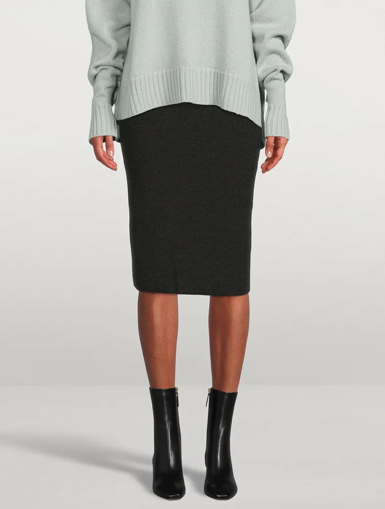 Stretch Wool Pencil Skirt