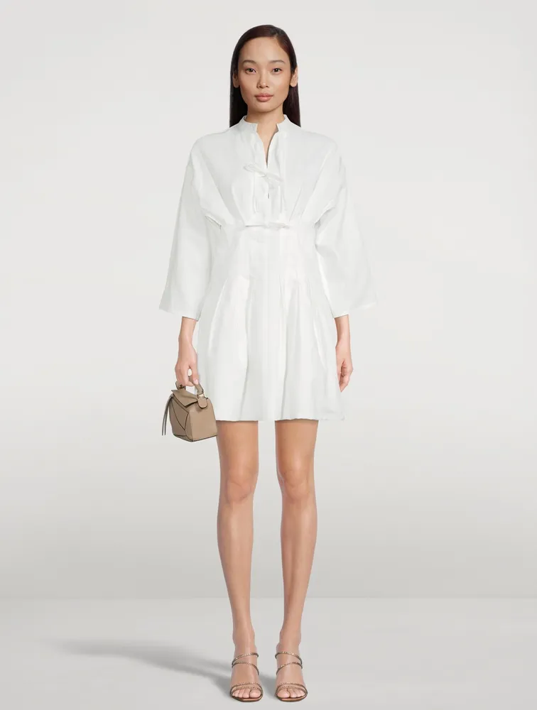 Paula's Ibiza Linen And Cotton Tie Mini Dress