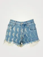 Paula's Ibiza Cut-Off Denim Shorts Moon Print