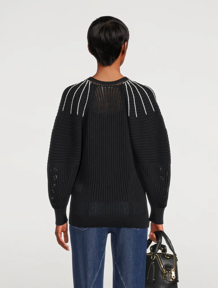 Open-Stitch Sweater With Puff-Sleeve