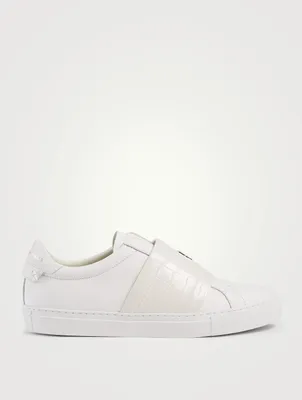 Urban Street Leather Slip-On Sneakers With Croc-Embossed Strap