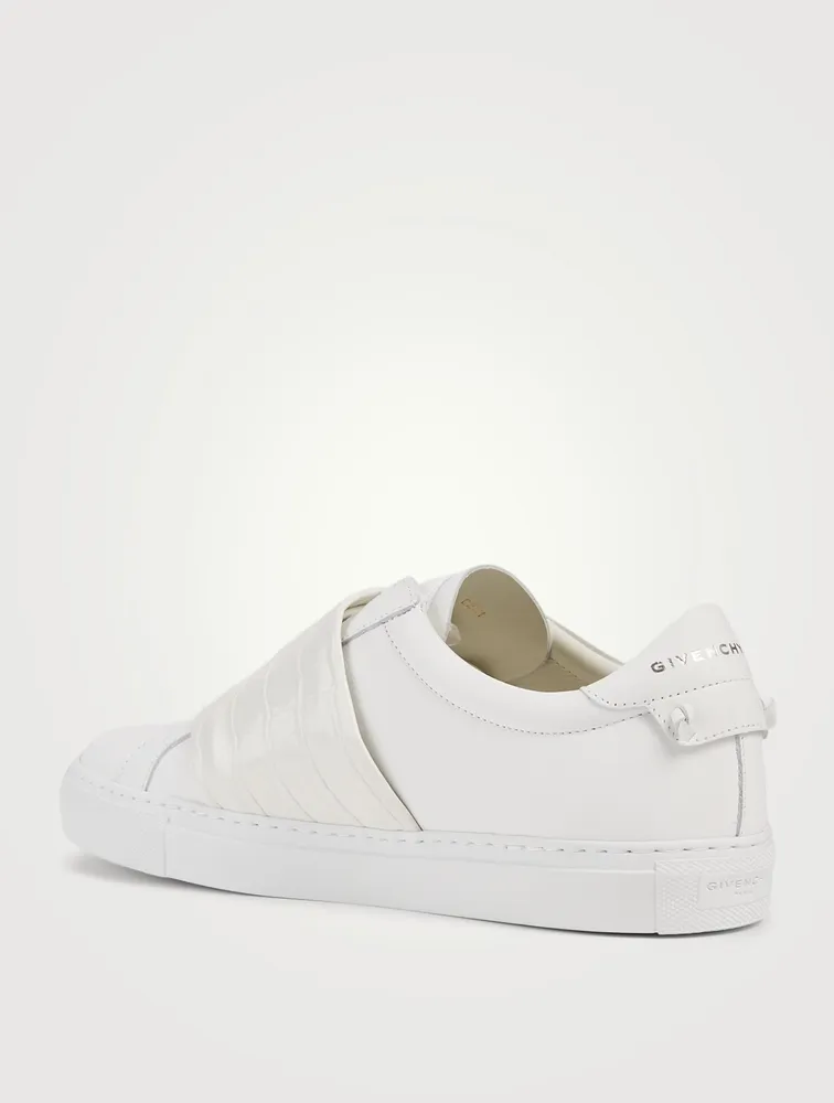 Urban Street Leather Slip-On Sneakers With Croc-Embossed Strap