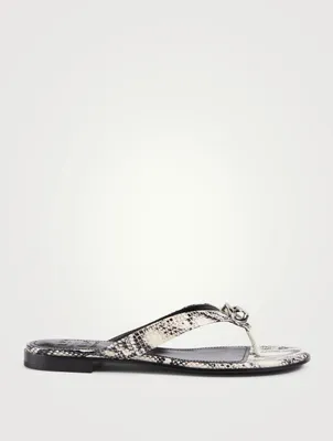 G Chain Snake-Embossed Leather Thong Sandals