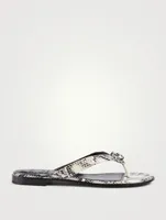 G Chain Snake-Embossed Leather Thong Sandals