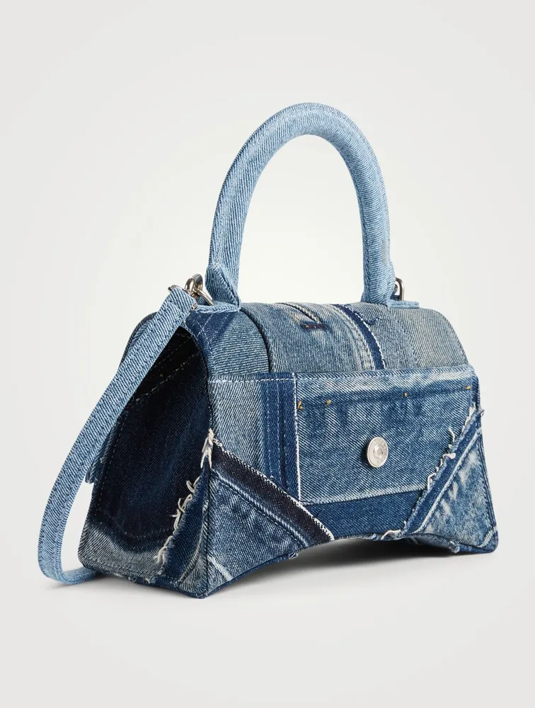 Small Hourglass Patchwork Denim Top Handle Bag