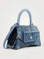 Small Hourglass Patchwork Denim Top Handle Bag