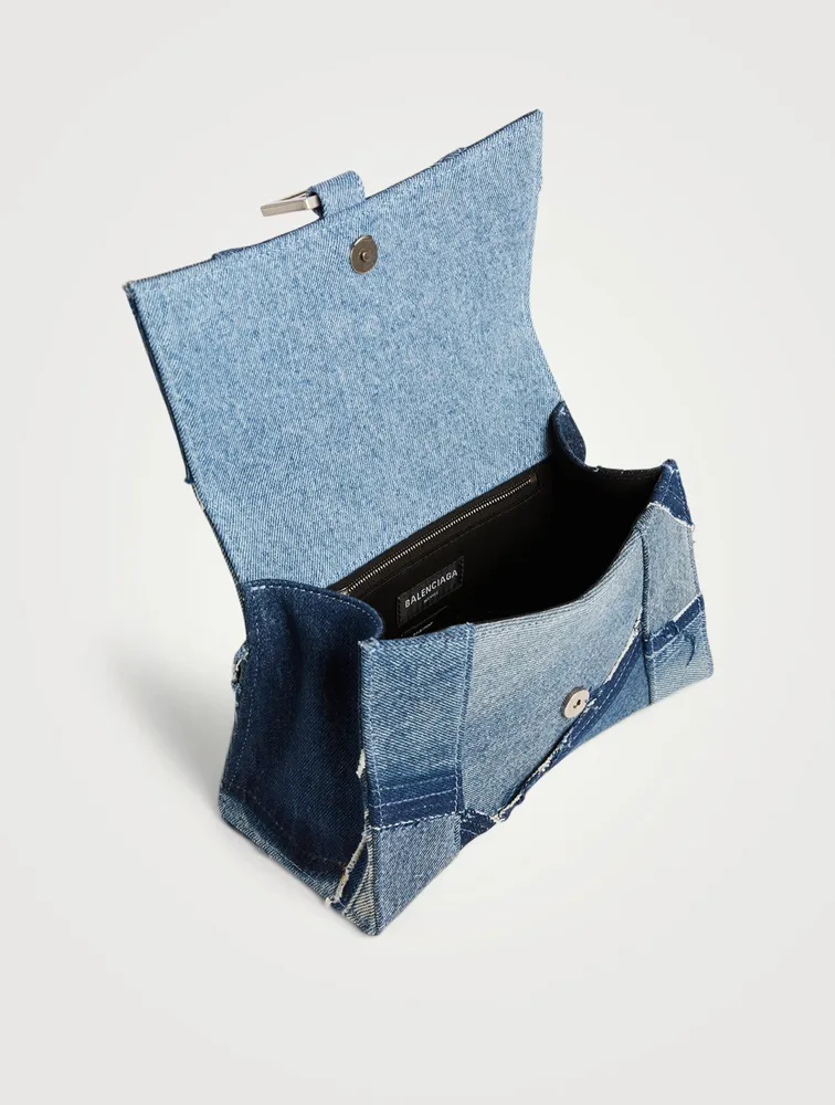 Small Hourglass Patchwork Denim Top Handle Bag