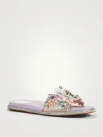 Bouquet Floral Appliqué Slide Sandals