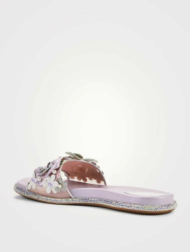 Bouquet Floral Appliqué Slide Sandals