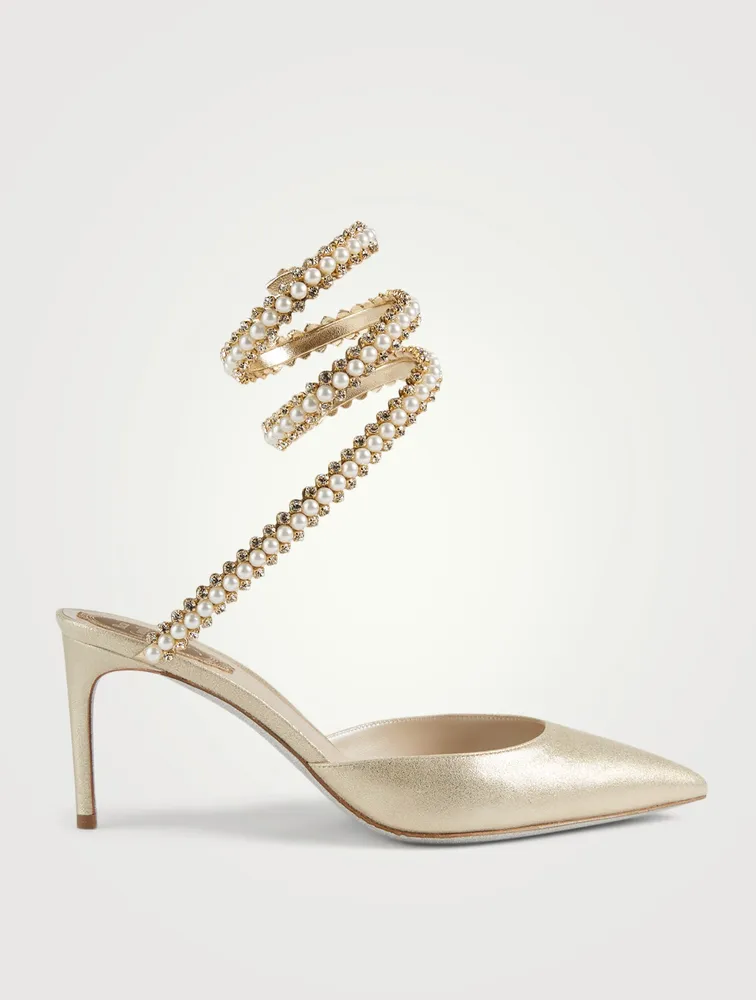 Bettie Ankle-Wrap Metallic Leather Stiletto Pumps