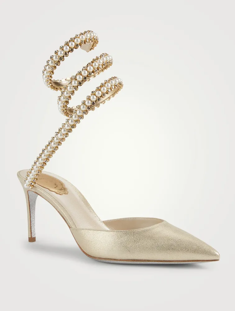 Bettie Ankle-Wrap Metallic Leather Stiletto Pumps