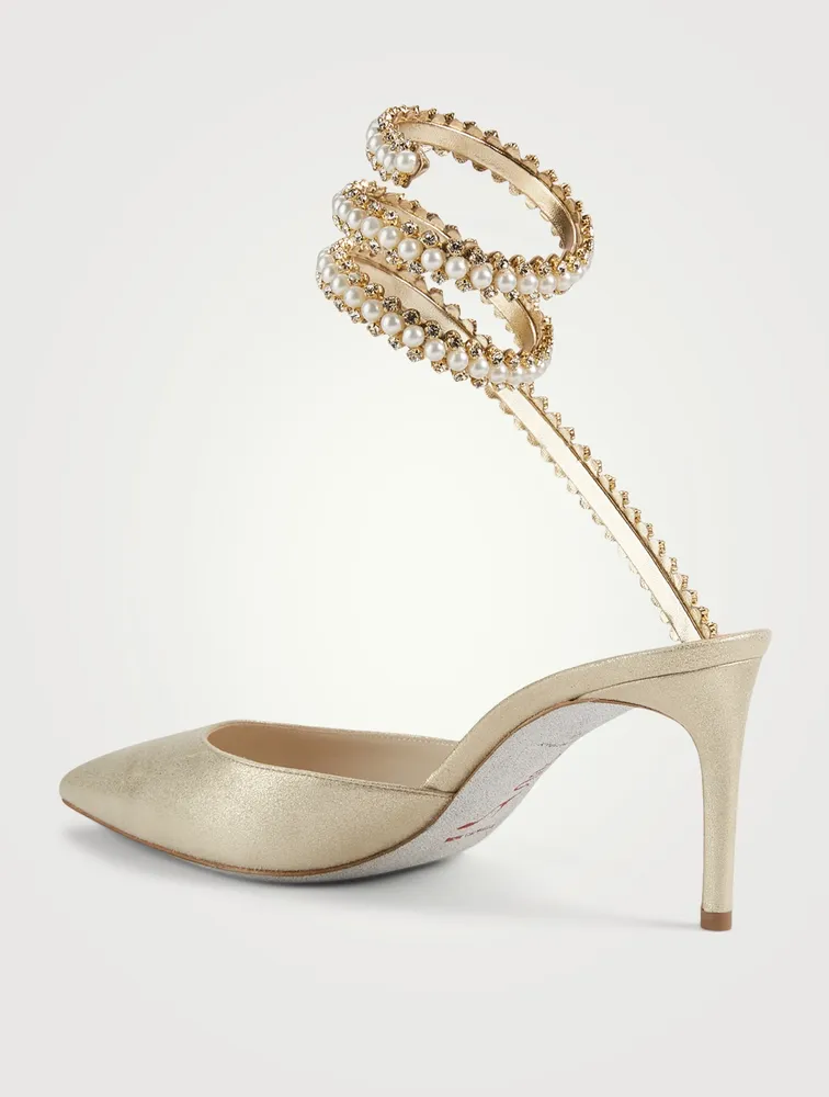 Bettie Ankle-Wrap Metallic Leather Stiletto Pumps