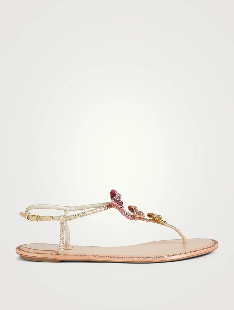 Caterina Crystal Satin Thong Sandals With Bows