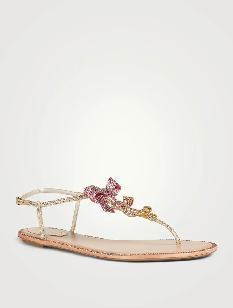 Caterina Crystal Satin Thong Sandals With Bows