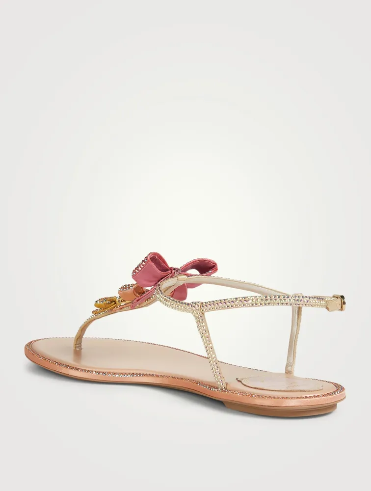 Caterina Crystal Satin Thong Sandals With Bows