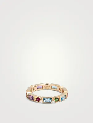 Cléo 14K Gold Geometric Baguette Ring With Multicolour Stones