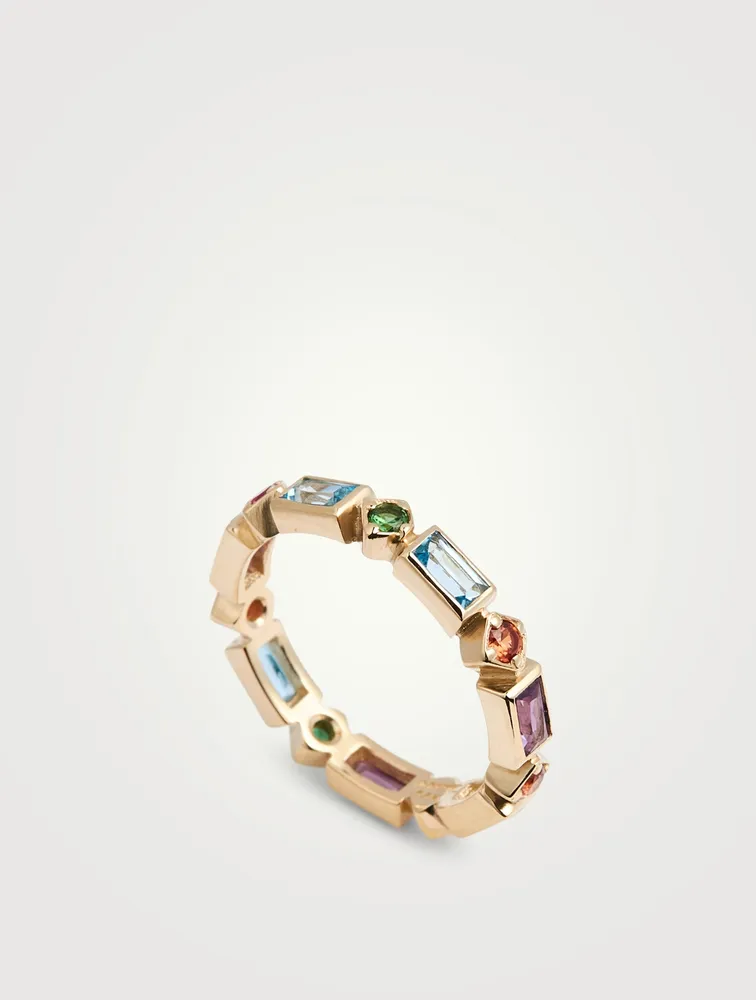 Cléo 14K Gold Geometric Baguette Ring With Multicolour Stones