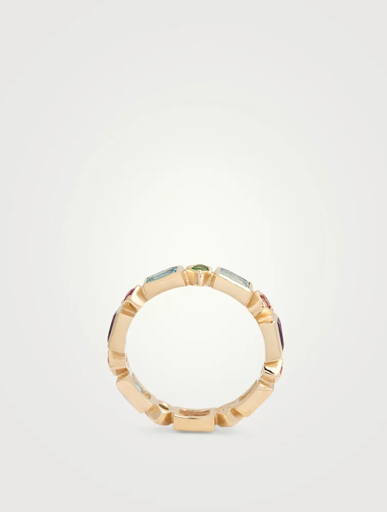 Cléo 14K Gold Geometric Baguette Ring With Multicolour Stones