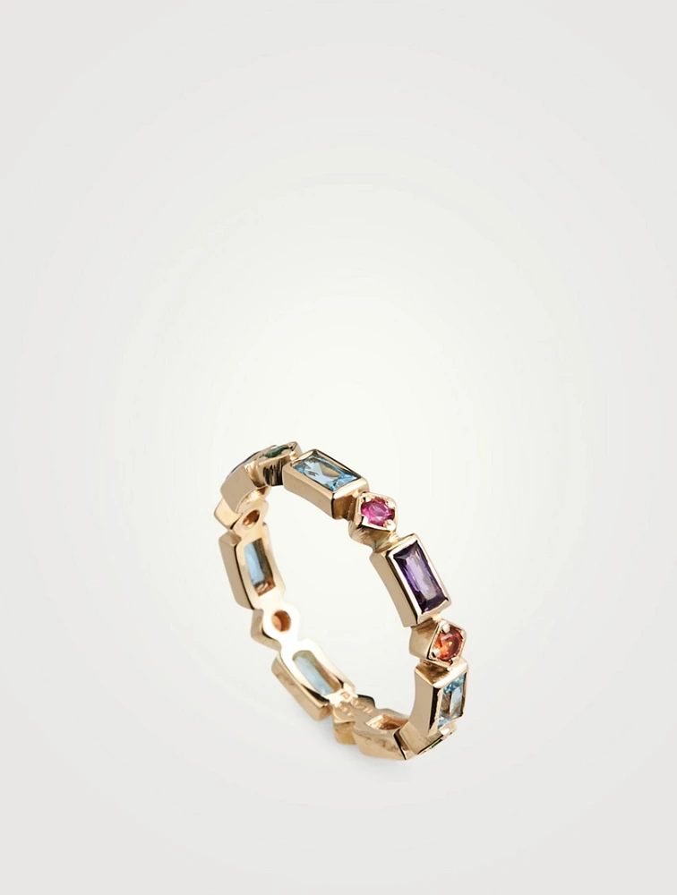 Cléo 14K Gold Geometric Baguette Ring With Multicolour Stones