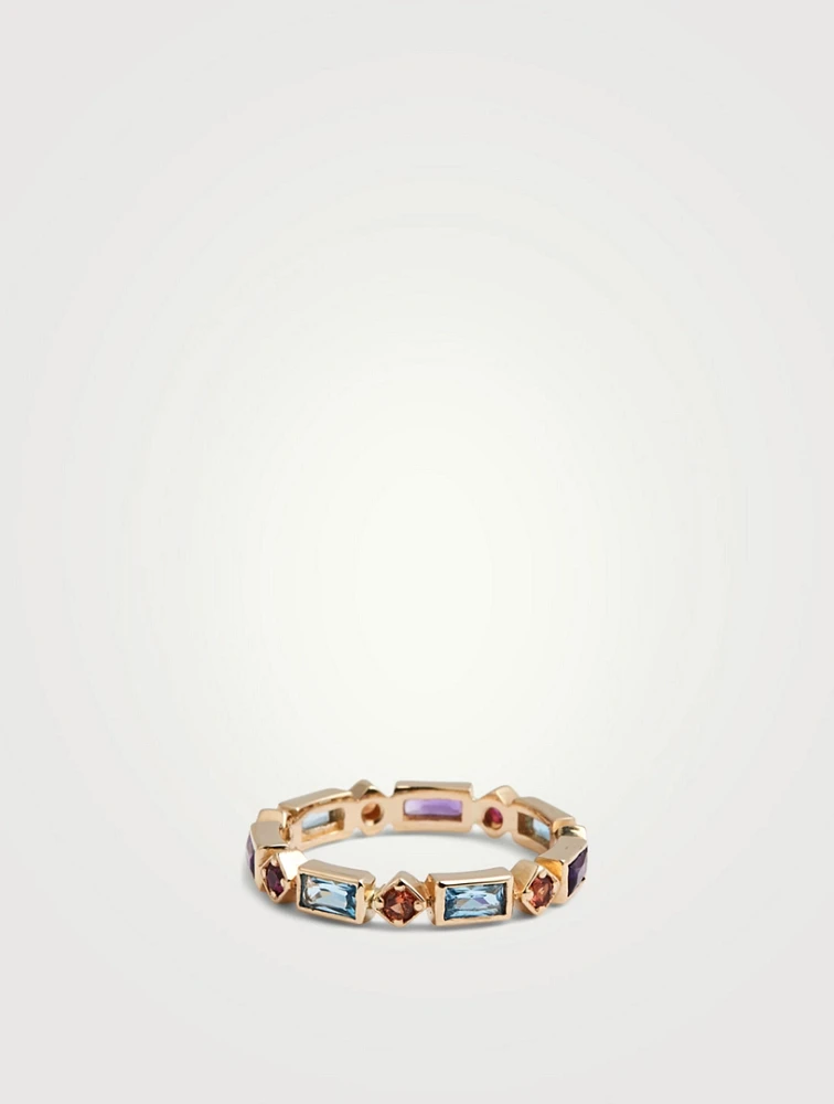 Cléo 14K Gold Geometric Baguette Ring With Multicolour Stones